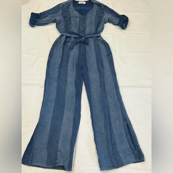 Anthropologie Cloth & Stone Laney Chambray Jumpsuit Striped Pants Jumpsuit XL - Picture 8 of 14